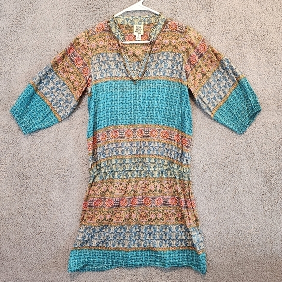 Ivy Jane Shift Dress Womens sz S Small Boho Beaded Collar Short Mini Boho - Picture 1 of 6